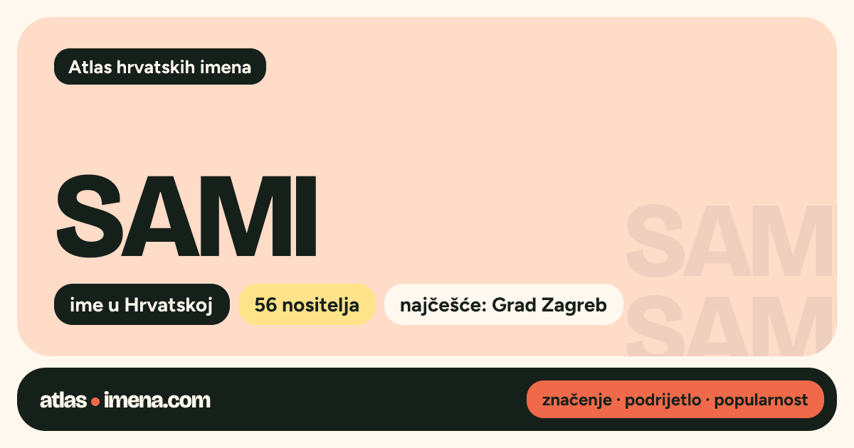 Ime SAMI — 56 nositelja · značenje i podrijetlo | Atlas imena Hrvatske